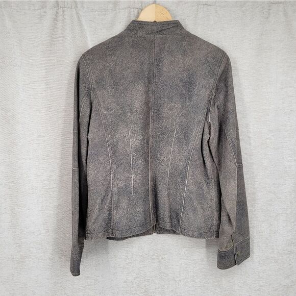 QUE Women's Gray Leather Moto Bikercore Jacket Women's Medium - Picture 4 of 15